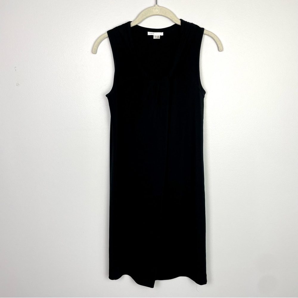 Vince. Black Sleeveless Twist Neck Draped Crepe Dress LBD Cocktail